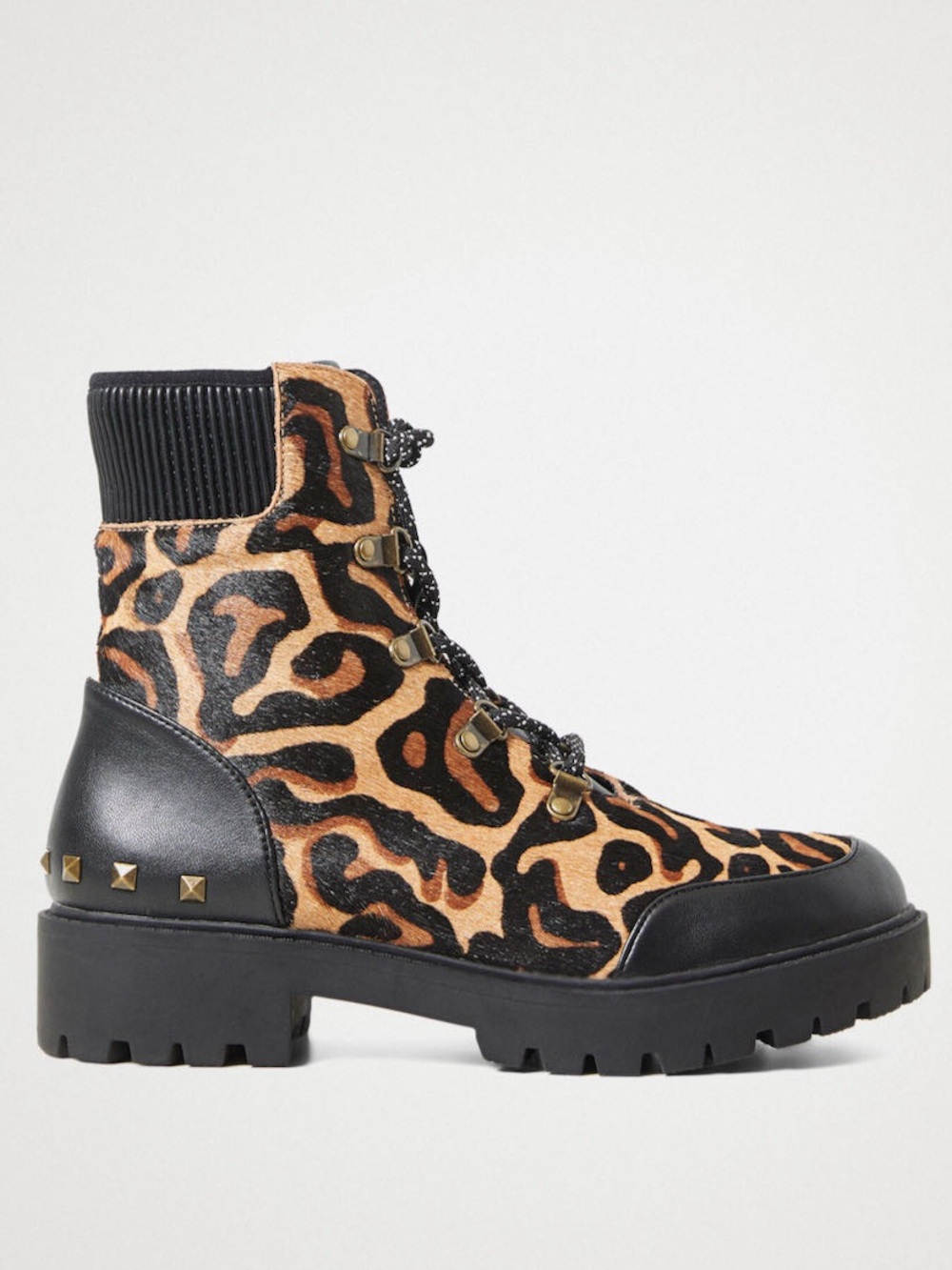 Desigual Leopard Print Lace-Up Ankle Boots